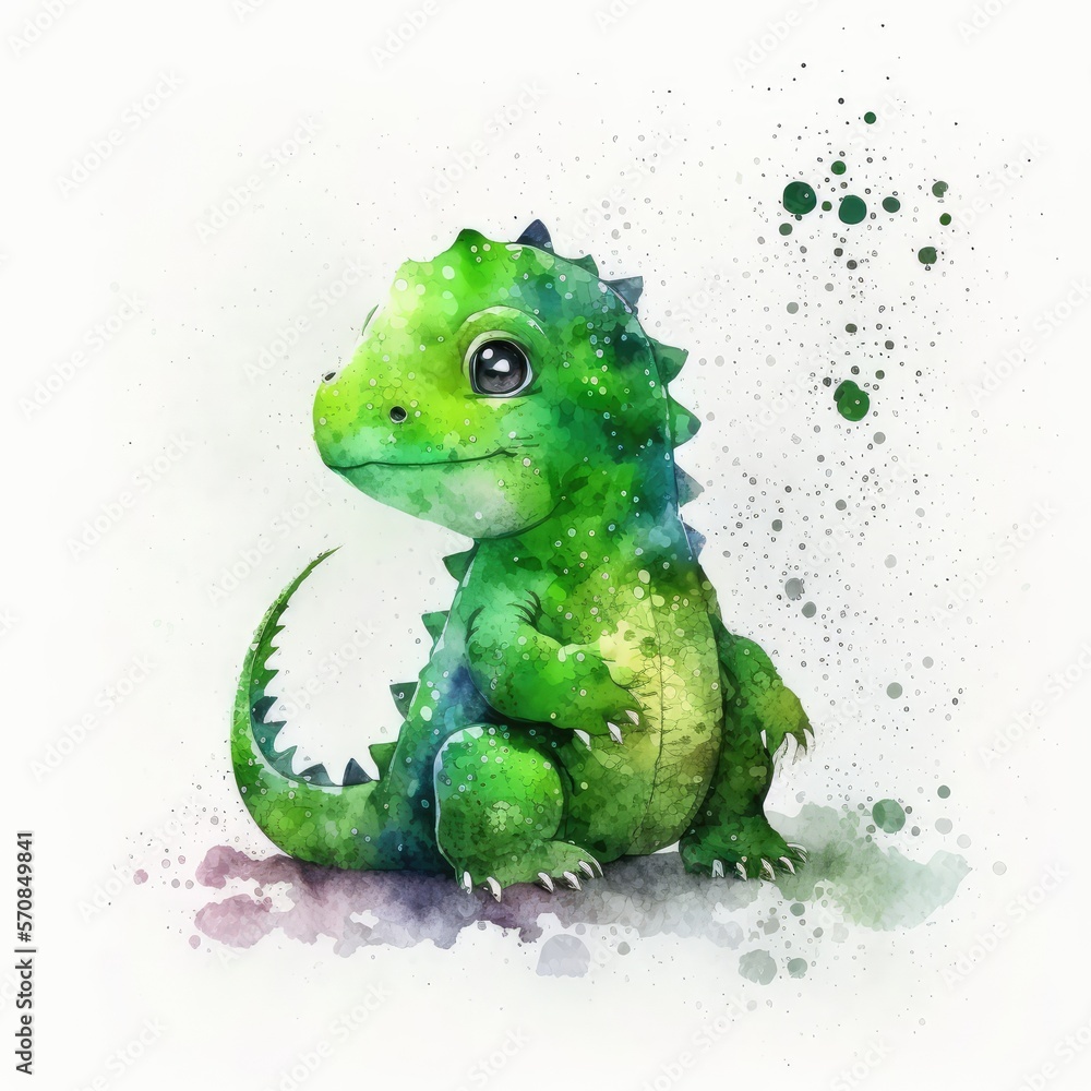 Cute Watercolor Dinosaur, Little Watercolour Dino Isolated, Aquarelle Dinosaur, Abstract Generative AI Illustration