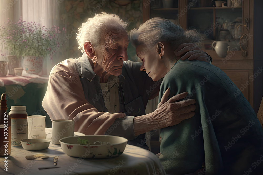 AI generated old married couple support each other AI generated old married couple support each other