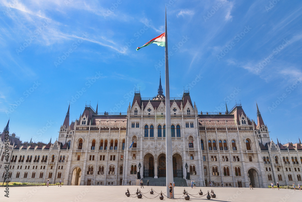 Budapest, Hungary - July 04, 2022: View of Hungarian Parliament Building in Budapest