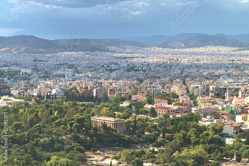 Panoramic view of Athens city with Hephaestus Temple from Acropolis hill, Greece.. © Stanisław Tokarski