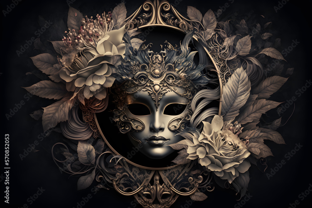 Elegant composition with venetian carnivals mask 3d render made with Generative AI Elegant composition with venetian carnivals mask 3d render made with Generative AI