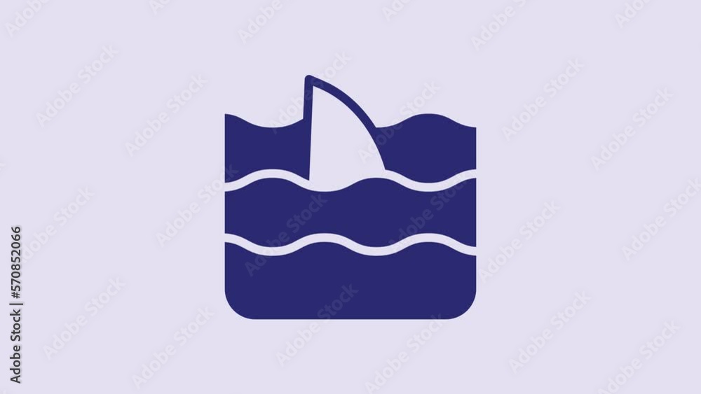 Blue Shark fin in ocean wave icon isolated on purple background. 4K Video motion graphic animation Blue Shark fin in ocean wave icon isolated on purple background. 4K Video motion graphic animation