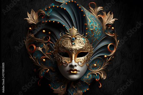 Elegant composition with venetian carnivals mask 3d render made with Generative AI
