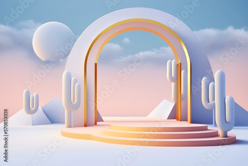 of Beauty Podium with Very Peri Color of the Year 2022 Design for Product Presentation and Advertising Minimal Pastel Sky and Dreamy Land Scene Romance Concept Illustration