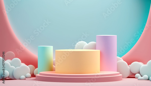 Abstract Colorful Pastel Background with Cylinder Podium Geometry Stand for Kidswomen or Baby Products Illustration