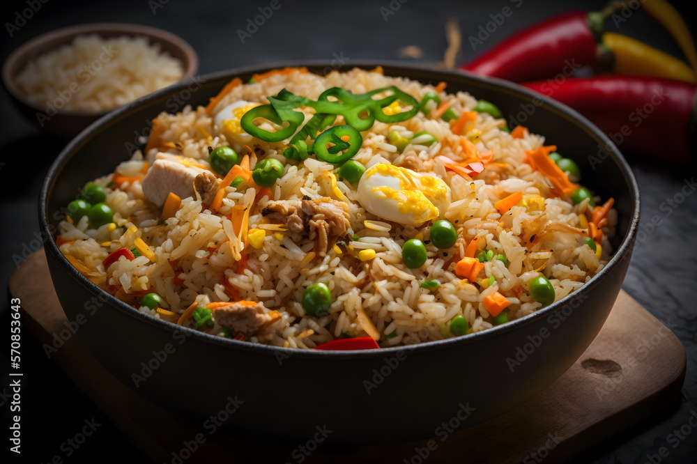 Fried Rice, Chinese Food, Chinese Cuisine, Delicious Food, National Cuisine, International Cuisine, Food Closeup, Closeup, Food, Generative AI