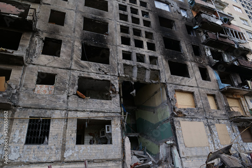Russian terrorists dropped bombs and destroyed building killed civilians in Kyiv