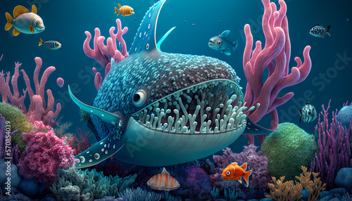 Fototapeta Naklejka Na Ścianę i Meble -  illustration of the cartoon ocean creatures