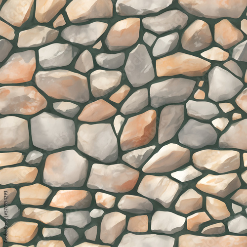 Cobble Stone Texture Seamless Pattern Detailed Hand Drawn Painting Illustration