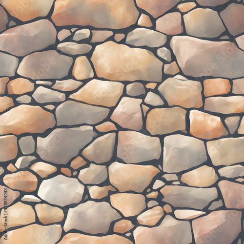 Cobble Stone Texture Seamless Pattern Detailed Hand Drawn Painting Illustration