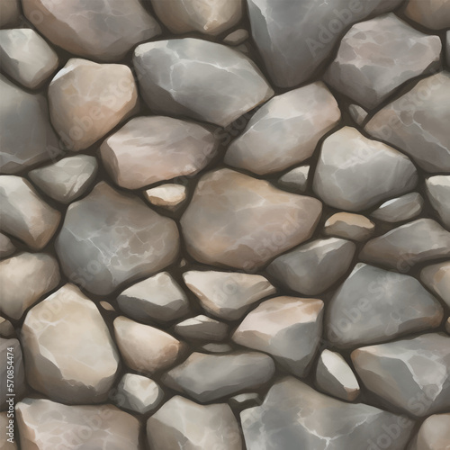 Cobble Stone Texture Seamless Pattern Detailed Hand Drawn Painting Illustration