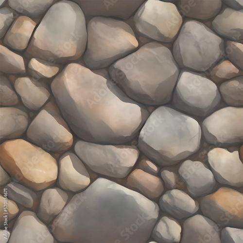 Cobble Stone Texture Seamless Pattern Detailed Hand Drawn Painting Illustration