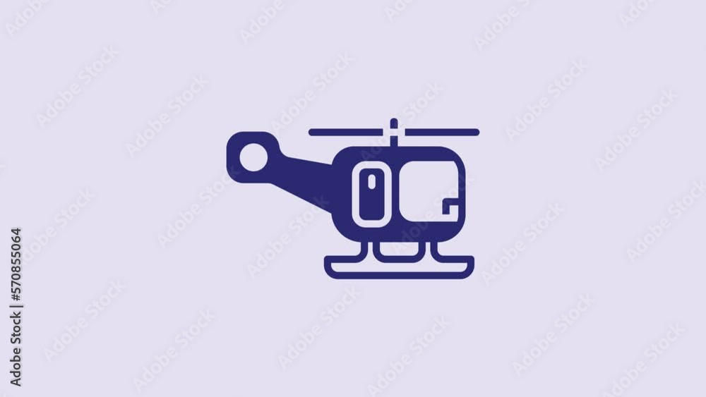 Blue Rescue helicopter aircraft vehicle icon isolated on purple background. 4K Video motion graphic animation Blue Rescue helicopter aircraft vehicle icon isolated on purple background. 4K Video motion graphic animation