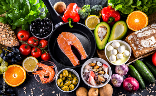 Fotografie Food products representing the Mediterranean diet