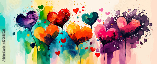 A beautiful and artistic composition of painted hearts to celebrate Valentine's Day. Colors of red, pink, and white to show the emotion of love and joy. 