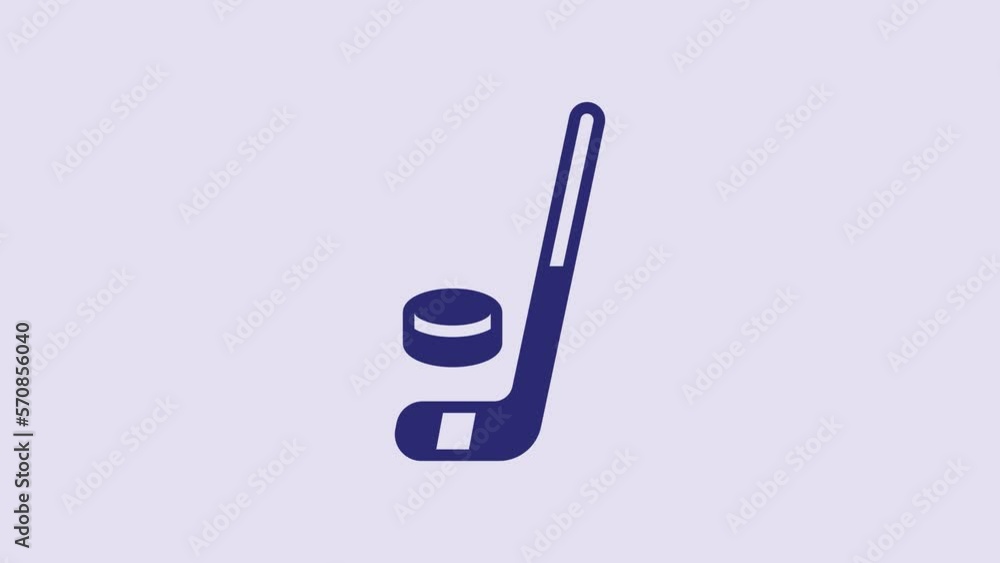 Blue Ice hockey stick and puck icon isolated on purple background. 4K Video motion graphic animation Blue Ice hockey stick and puck icon isolated on purple background. 4K Video motion graphic animation