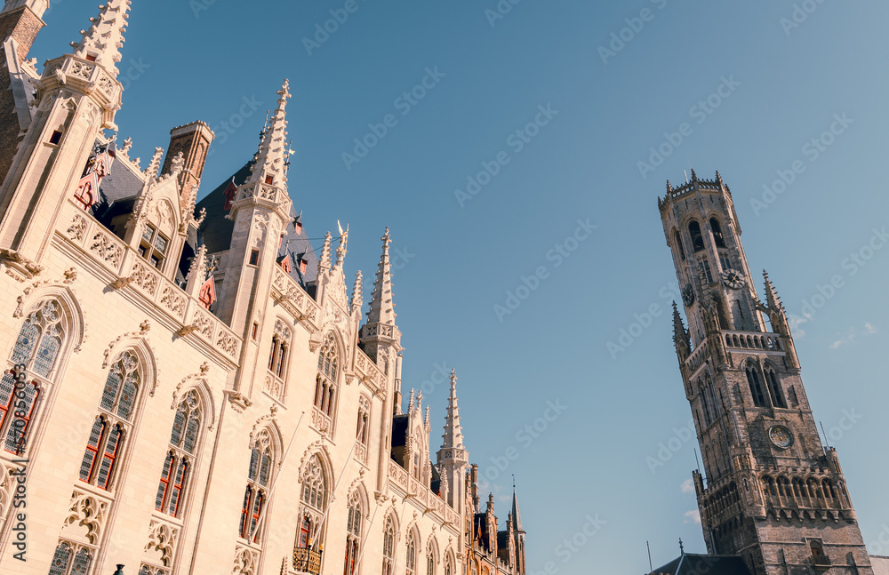 
Roofs of the Grote Markt or main square of Bruges located in the center of the city