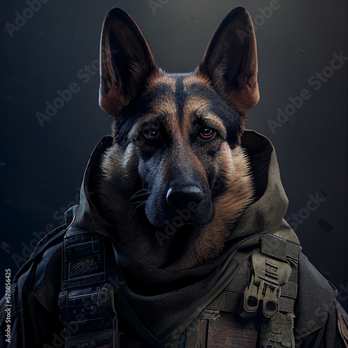 german shepherd in black ops uniform