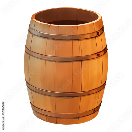 Open Empty Wooden Barrel Isolated Detailed Hand Drawn Painting Illustration