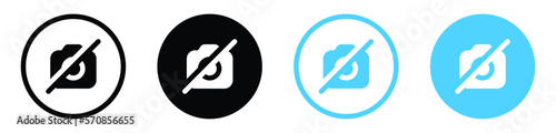 No Camera photos icon, camera off icon, ban photo camera sign button - user interface mobile app icons