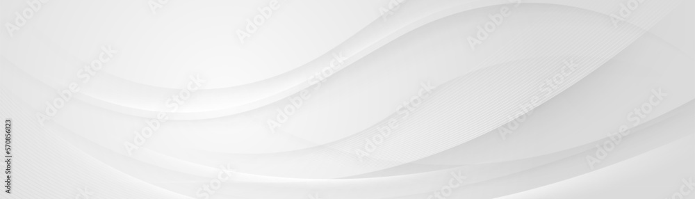 White and grey wave abstract background. Elegant soft curve shape graphic design with lines pattern and space for text. Suit for poster, banner, cover, header, website. Vector illustration - obrazy, fototapety, plakaty 