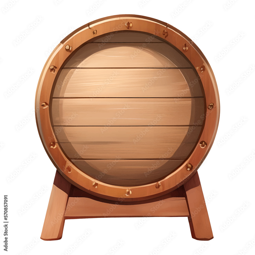 Naklejka premium Wooden Barrel with Stand Front View Isolated Detailed Hand Drawn Painting Illustration