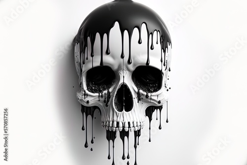 Skull with boney eyes leaking blood on white Generative AI photo