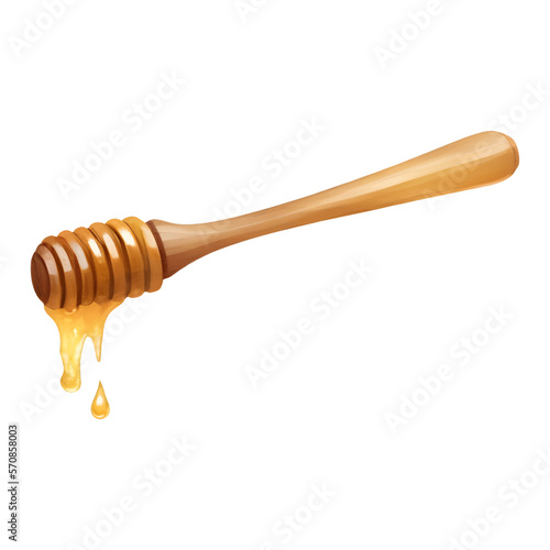 Honey Dipper with Dipping Honey Isolated Detailed Hand Drawn Painting Illustration