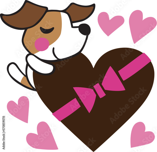 ジャックラッセルテリア犬　バレンタインチョコイラスト