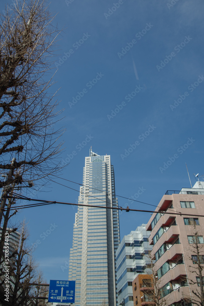 新宿の街の風景と青空