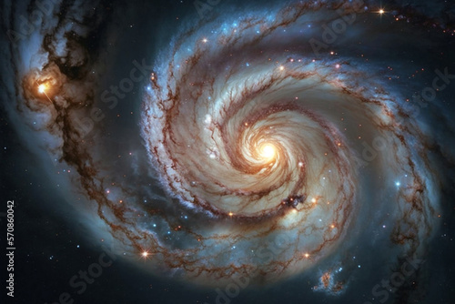 A universe with a spiral spinning galaxy in the center, Generative AI