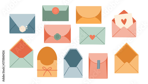 Envelope set. Isolated hand drawn envelopes. Spring modern collection. Vector illustrations for web and print.
