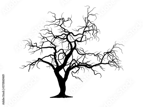 Black Branch Tree or Naked trees silhouettes set. Hand drawn isolated illustrations.