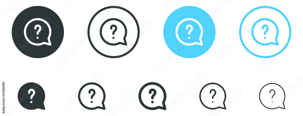 Question mark icon in speech bubble, Help icon, service chat sign button, customer support icon - faq icons Question mark icon in speech bubble, Help icon, service chat sign button, customer support icon - faq icons