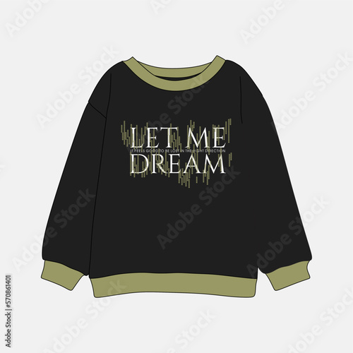 Vector illustration Print Round-Neck Sweatshirt. Front graphic print views.