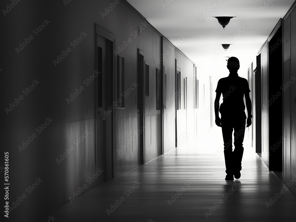 person in a corridor