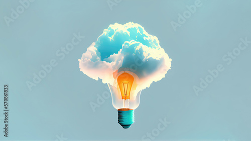 Creative technology concept of light bulb in cloud with color background.generative ai
