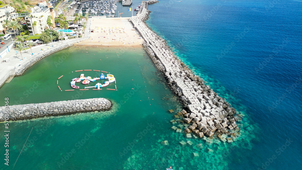 Aerial view of Calheta Beach in Madeira