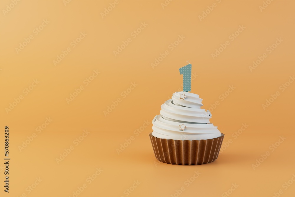 the concept of celebrating the first birthday. cake with the number 1 on a pastel background. 3D render the concept of celebrating the first birthday. cake with the number 1 on a pastel background. 3D render