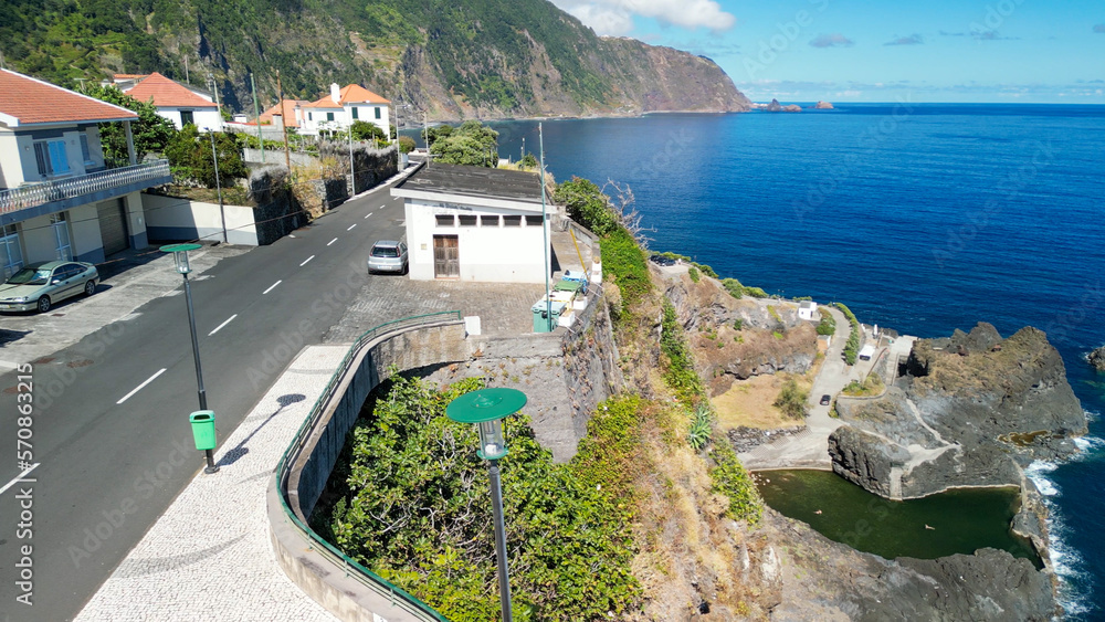 Aerial view of Seixal coastline in Madeira, Portugal