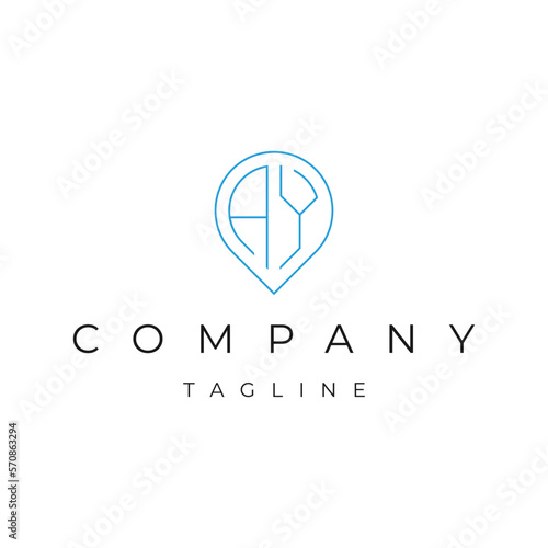 Letter AY YA initial point pin map local icon logo design vector template