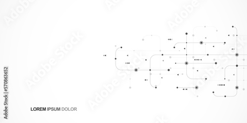 Digital technology concept with integrated circuit and network communication elements