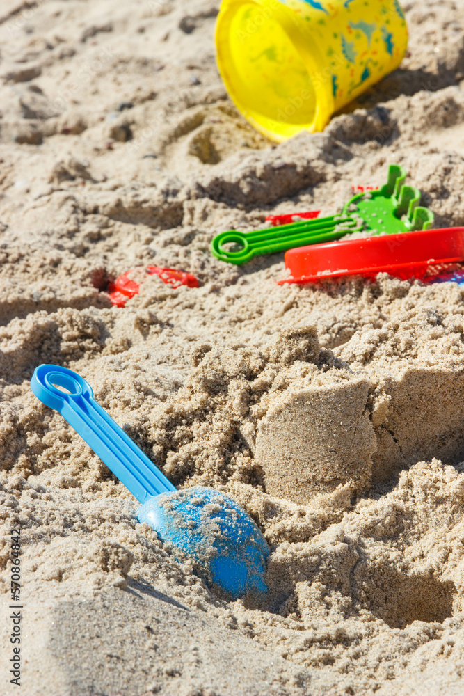 Children toys for relax or playing on sand at beach. Vacation time Children toys for relax or playing on sand at beach. Vacation time