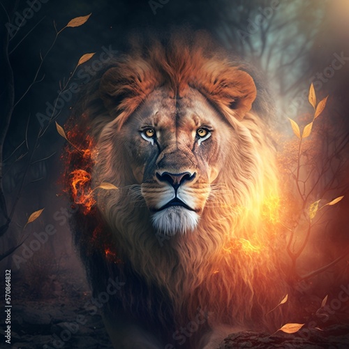 lion fire in the nature