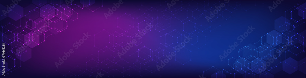 Abstract technology background and geometric pattern with hexagons for banner design or header - obrazy, fototapety, plakaty 