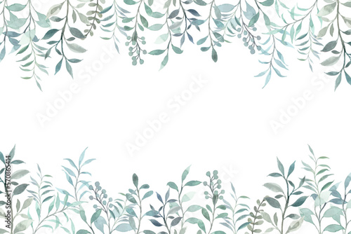 Thank you card with watercolor green leaves border