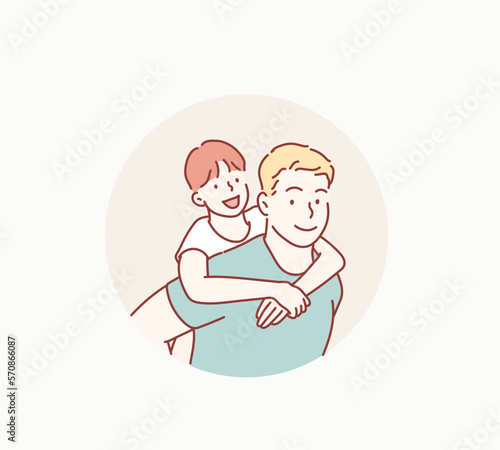 We like spending time together! boy on the shoulders of his father. Hand drawn style vector design illustrations.