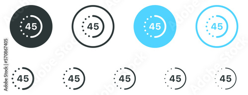 Time passage icon, timer icon, deadline watch sign button, 45 seconds or minutes icon - Clock Stopwatch icons