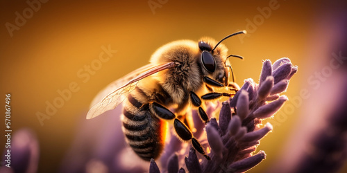 A Springtime Wonder: A Macro Bee in a Sunlit Lavender Field, generated by IA