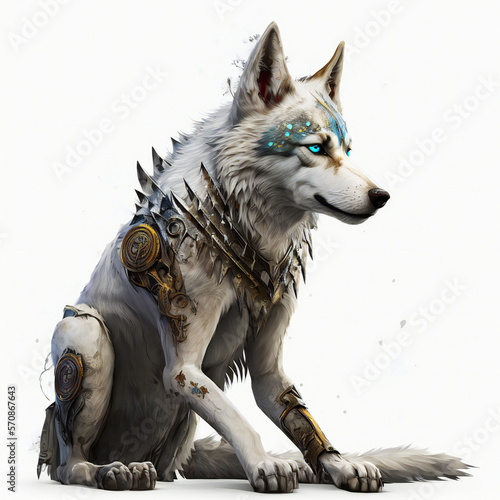 full body wolf , illustration, very highly detailed, isolated on blank white background, logo or design, generative AI 